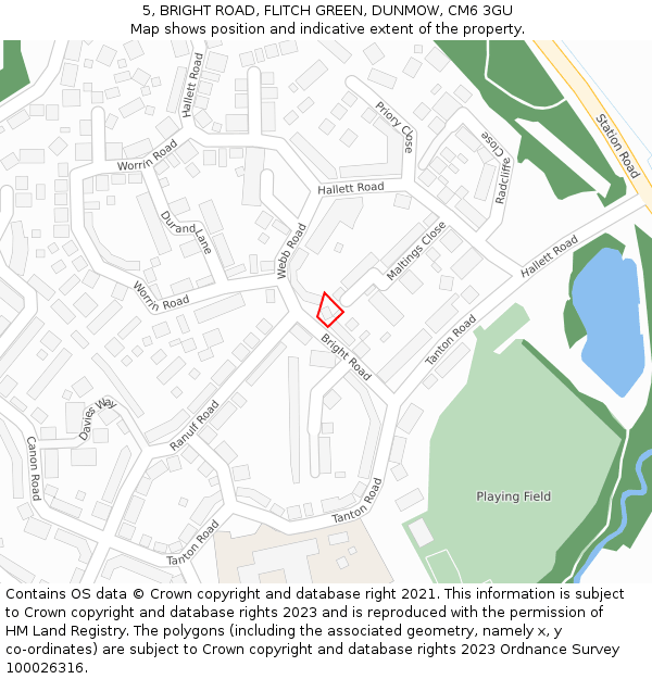 5, BRIGHT ROAD, FLITCH GREEN, DUNMOW, CM6 3GU: Location map and indicative extent of plot