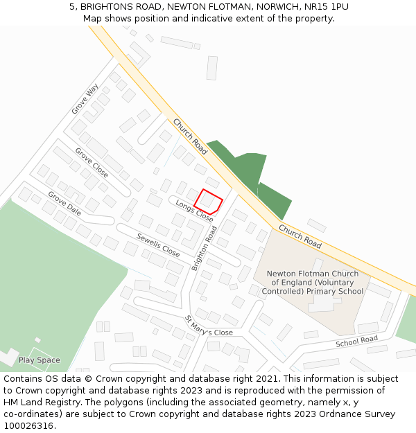 5, BRIGHTONS ROAD, NEWTON FLOTMAN, NORWICH, NR15 1PU: Location map and indicative extent of plot
