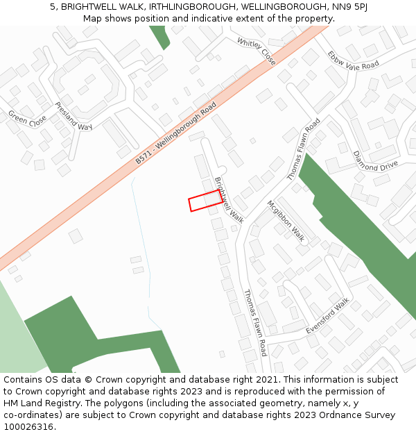 5, BRIGHTWELL WALK, IRTHLINGBOROUGH, WELLINGBOROUGH, NN9 5PJ: Location map and indicative extent of plot