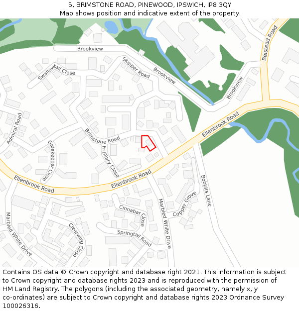 5, BRIMSTONE ROAD, PINEWOOD, IPSWICH, IP8 3QY: Location map and indicative extent of plot