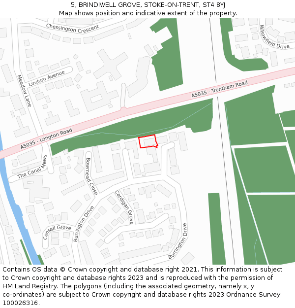 5, BRINDIWELL GROVE, STOKE-ON-TRENT, ST4 8YJ: Location map and indicative extent of plot