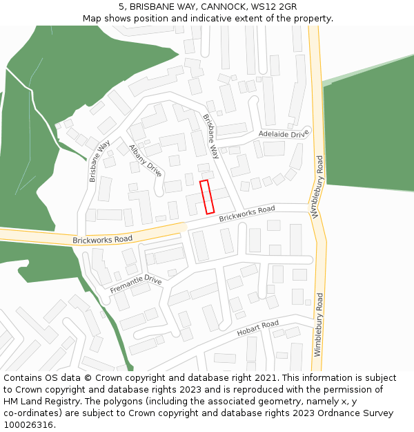 5, BRISBANE WAY, CANNOCK, WS12 2GR: Location map and indicative extent of plot