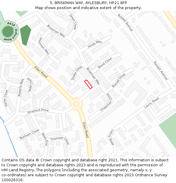 5, BRISKMAN WAY, AYLESBURY, HP21 8FP: Location map and indicative extent of plot