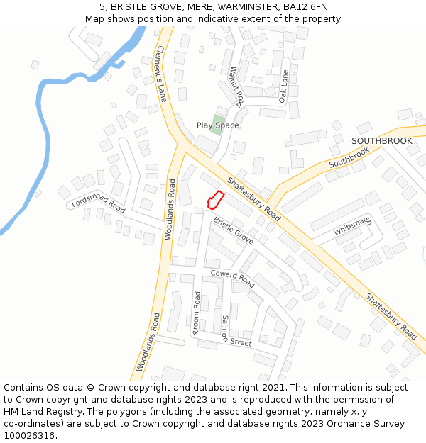 5, BRISTLE GROVE, MERE, WARMINSTER, BA12 6FN: Location map and indicative extent of plot