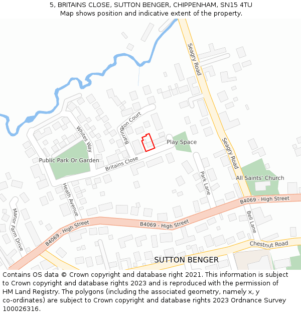 5, BRITAINS CLOSE, SUTTON BENGER, CHIPPENHAM, SN15 4TU: Location map and indicative extent of plot