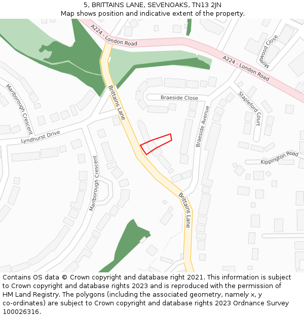 5, BRITTAINS LANE, SEVENOAKS, TN13 2JN: Location map and indicative extent of plot