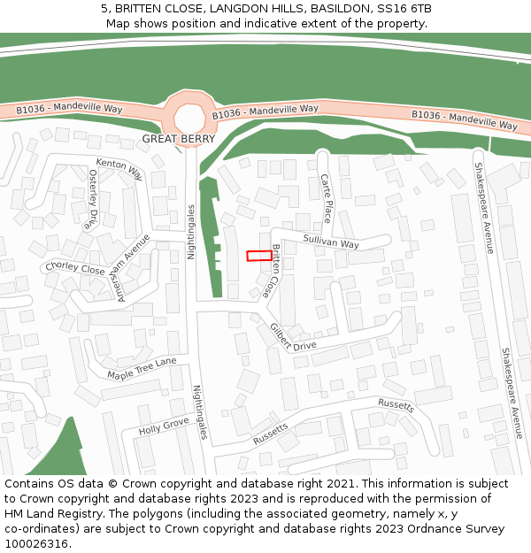 5, BRITTEN CLOSE, LANGDON HILLS, BASILDON, SS16 6TB: Location map and indicative extent of plot