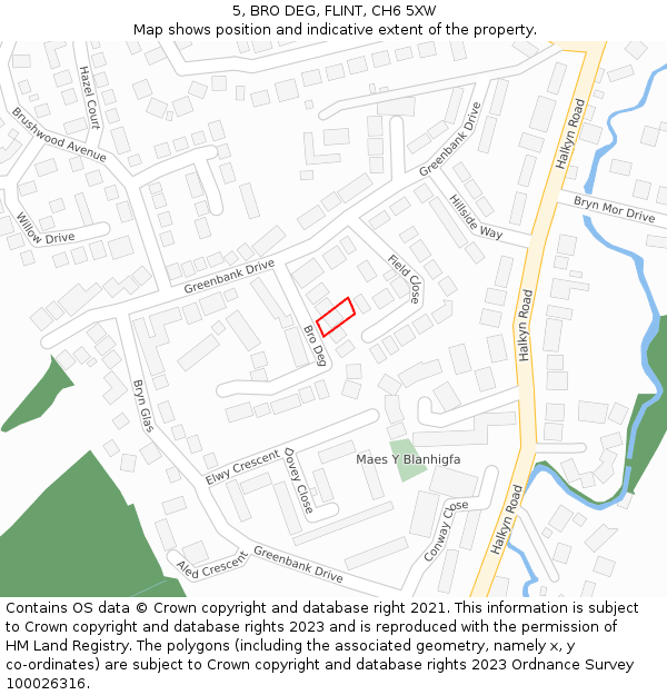 5, BRO DEG, FLINT, CH6 5XW: Location map and indicative extent of plot