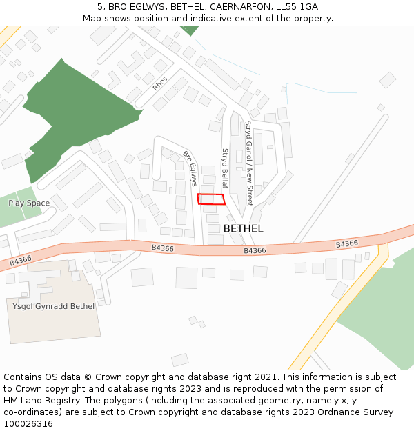 5, BRO EGLWYS, BETHEL, CAERNARFON, LL55 1GA: Location map and indicative extent of plot