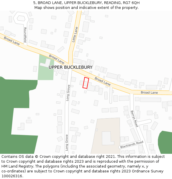 5, BROAD LANE, UPPER BUCKLEBURY, READING, RG7 6QH: Location map and indicative extent of plot