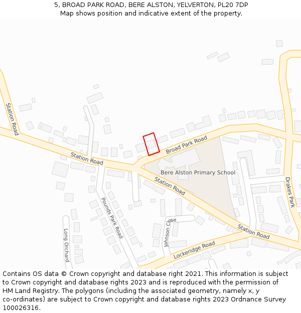 5, BROAD PARK ROAD, BERE ALSTON, YELVERTON, PL20 7DP: Location map and indicative extent of plot