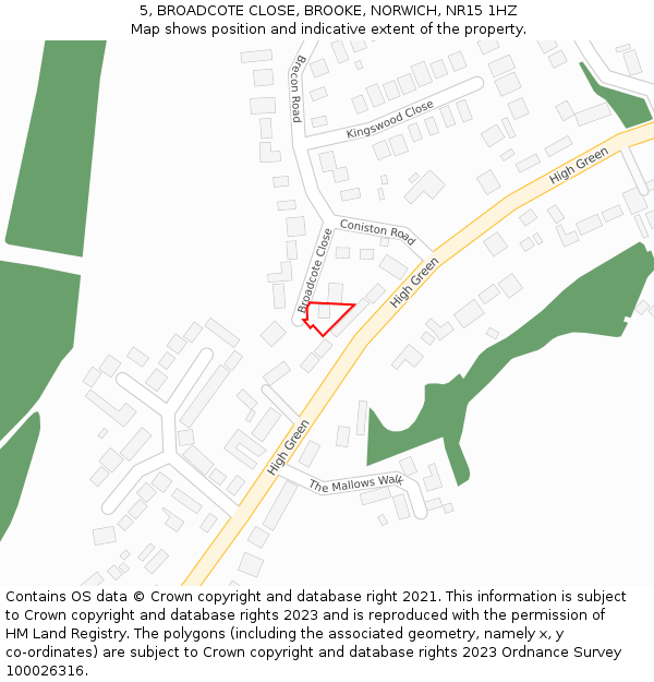 5, BROADCOTE CLOSE, BROOKE, NORWICH, NR15 1HZ: Location map and indicative extent of plot