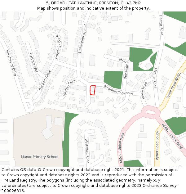 5, BROADHEATH AVENUE, PRENTON, CH43 7NP: Location map and indicative extent of plot