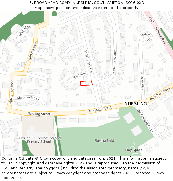 5, BROADMEAD ROAD, NURSLING, SOUTHAMPTON, SO16 0XD: Location map and indicative extent of plot