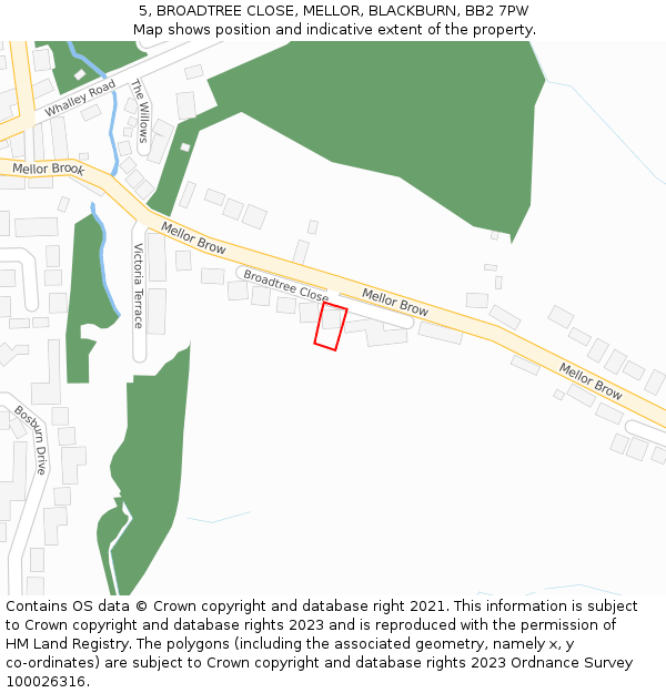 5, BROADTREE CLOSE, MELLOR, BLACKBURN, BB2 7PW: Location map and indicative extent of plot