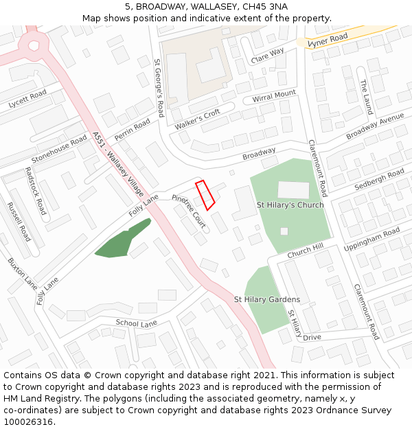 5, BROADWAY, WALLASEY, CH45 3NA: Location map and indicative extent of plot