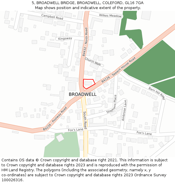 5, BROADWELL BRIDGE, BROADWELL, COLEFORD, GL16 7GA: Location map and indicative extent of plot