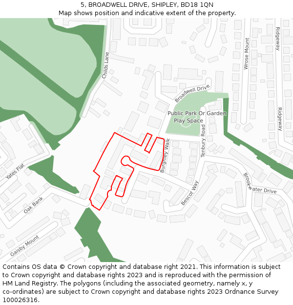 5, BROADWELL DRIVE, SHIPLEY, BD18 1QN: Location map and indicative extent of plot