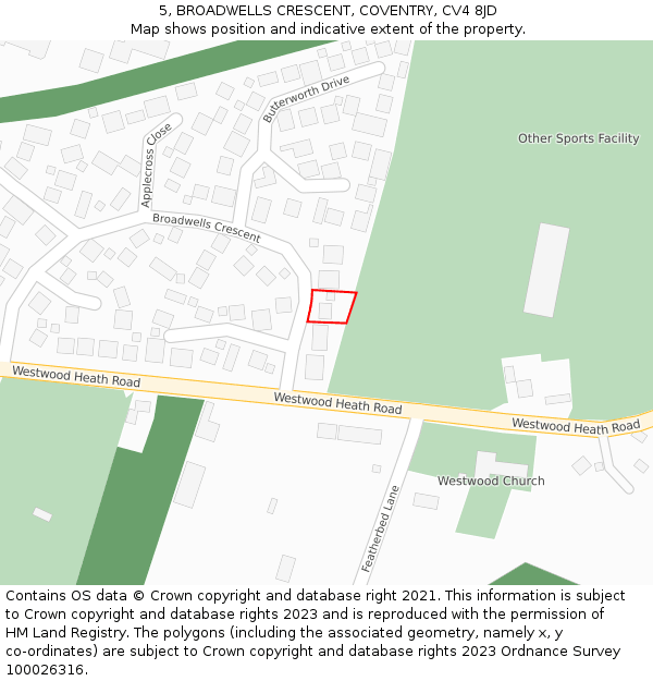 5, BROADWELLS CRESCENT, COVENTRY, CV4 8JD: Location map and indicative extent of plot
