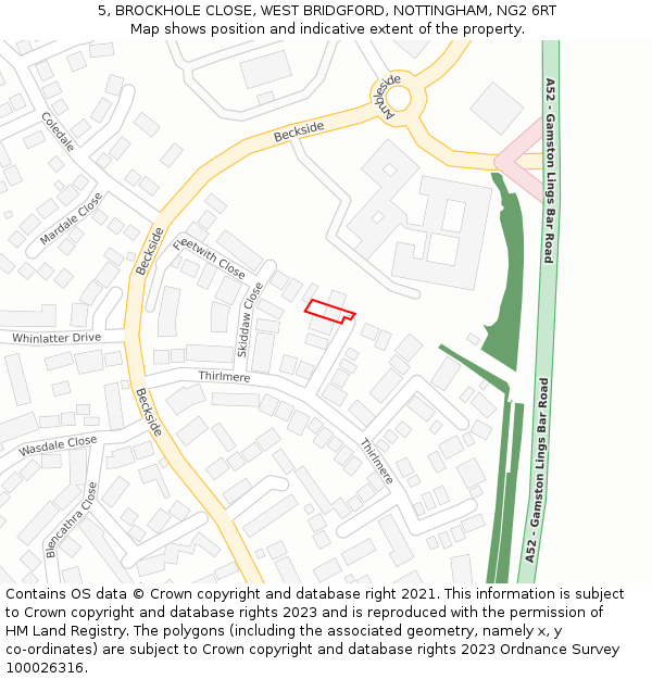 5, BROCKHOLE CLOSE, WEST BRIDGFORD, NOTTINGHAM, NG2 6RT: Location map and indicative extent of plot