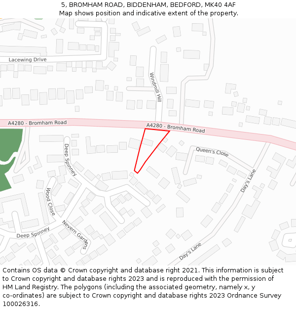 5, BROMHAM ROAD, BIDDENHAM, BEDFORD, MK40 4AF: Location map and indicative extent of plot