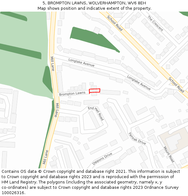 5, BROMPTON LAWNS, WOLVERHAMPTON, WV6 8EH: Location map and indicative extent of plot