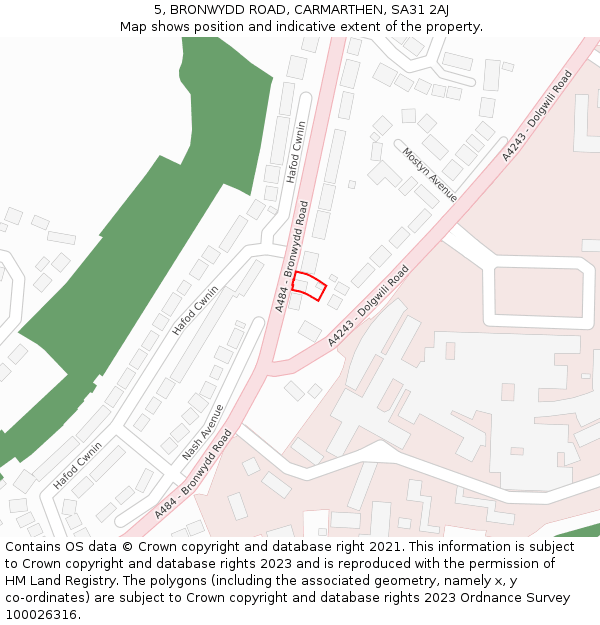 5, BRONWYDD ROAD, CARMARTHEN, SA31 2AJ: Location map and indicative extent of plot