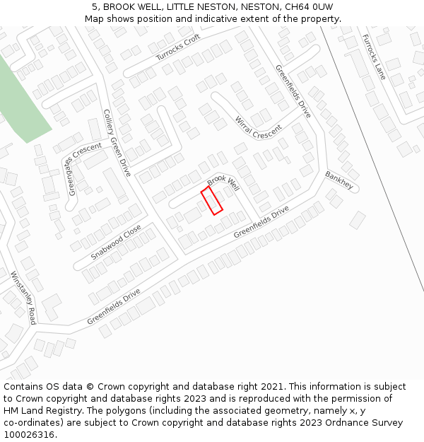 5, BROOK WELL, LITTLE NESTON, NESTON, CH64 0UW: Location map and indicative extent of plot