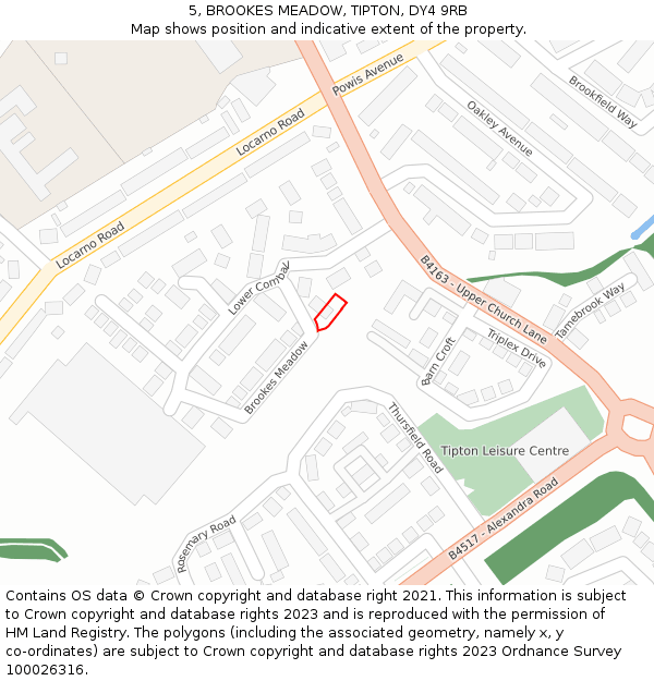 5, BROOKES MEADOW, TIPTON, DY4 9RB: Location map and indicative extent of plot