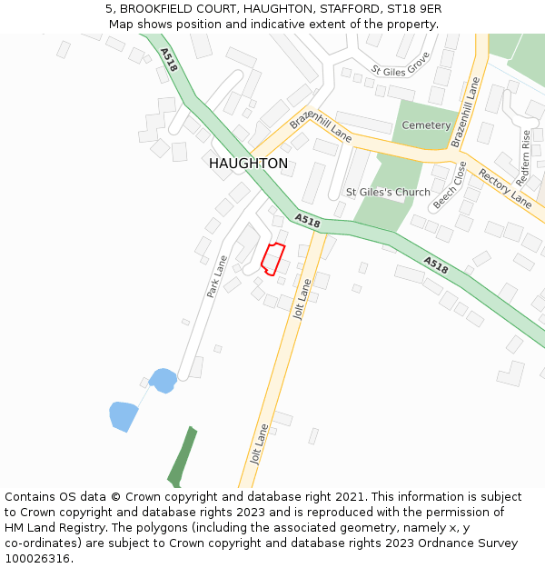 5, BROOKFIELD COURT, HAUGHTON, STAFFORD, ST18 9ER: Location map and indicative extent of plot