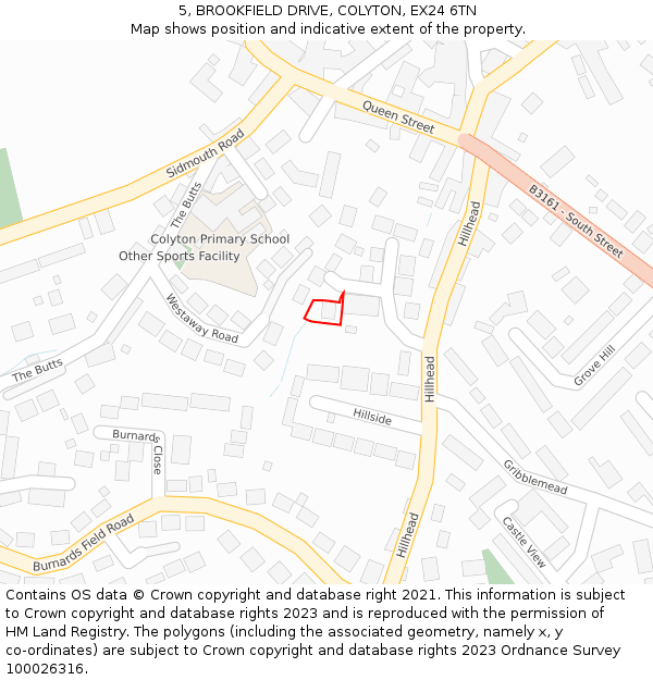 5, BROOKFIELD DRIVE, COLYTON, EX24 6TN: Location map and indicative extent of plot