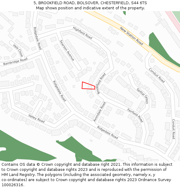 5, BROOKFIELD ROAD, BOLSOVER, CHESTERFIELD, S44 6TS: Location map and indicative extent of plot