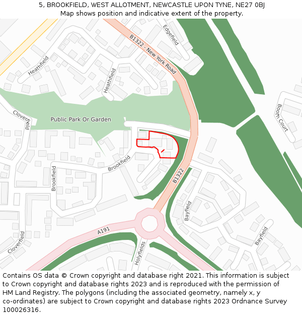 5, BROOKFIELD, WEST ALLOTMENT, NEWCASTLE UPON TYNE, NE27 0BJ: Location map and indicative extent of plot