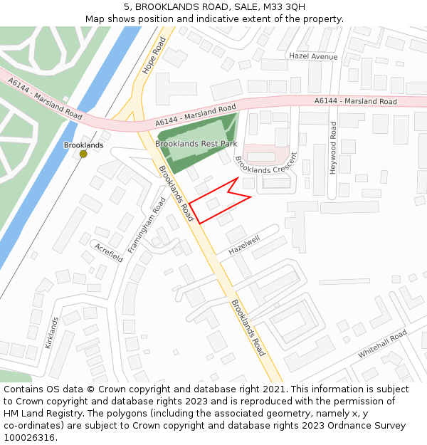 5, BROOKLANDS ROAD, SALE, M33 3QH: Location map and indicative extent of plot