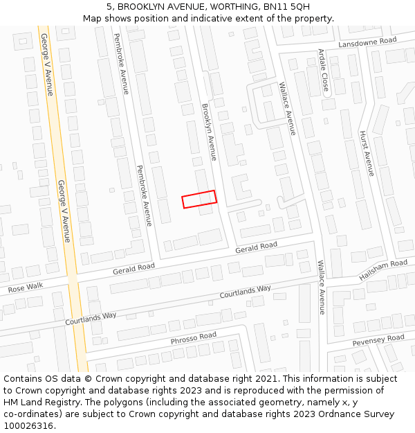 5, BROOKLYN AVENUE, WORTHING, BN11 5QH: Location map and indicative extent of plot