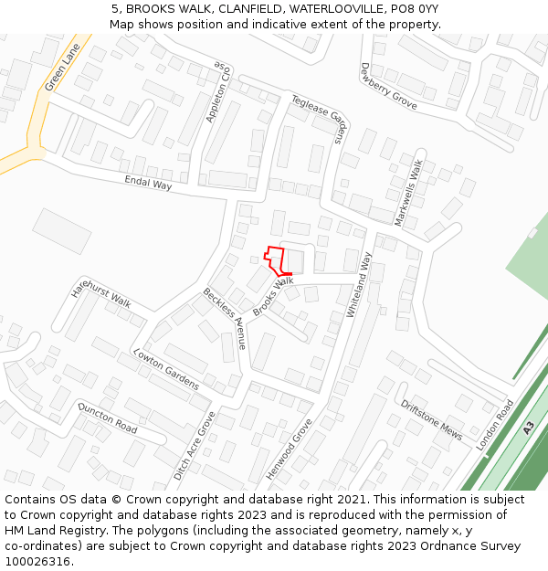 5, BROOKS WALK, CLANFIELD, WATERLOOVILLE, PO8 0YY: Location map and indicative extent of plot