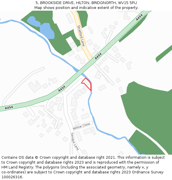 5, BROOKSIDE DRIVE, HILTON, BRIDGNORTH, WV15 5PU: Location map and indicative extent of plot