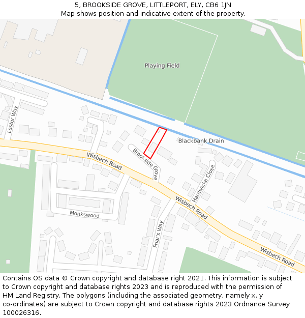 5, BROOKSIDE GROVE, LITTLEPORT, ELY, CB6 1JN: Location map and indicative extent of plot