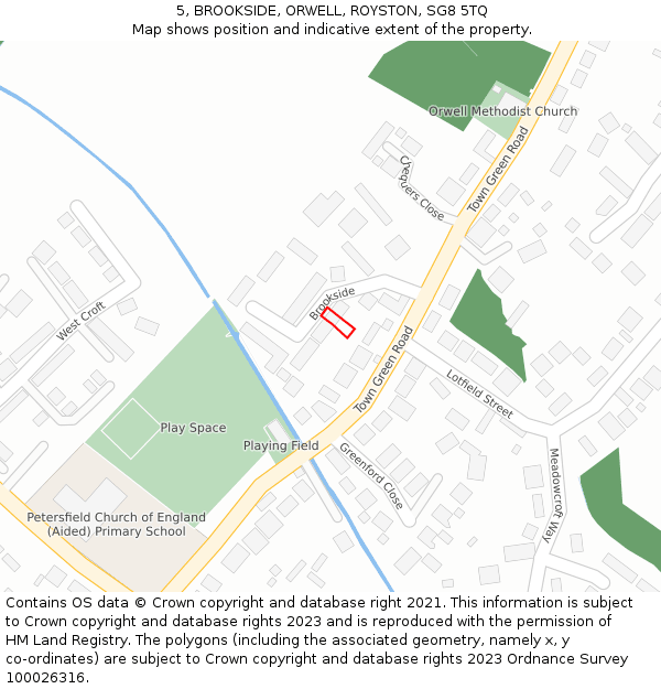 5, BROOKSIDE, ORWELL, ROYSTON, SG8 5TQ: Location map and indicative extent of plot