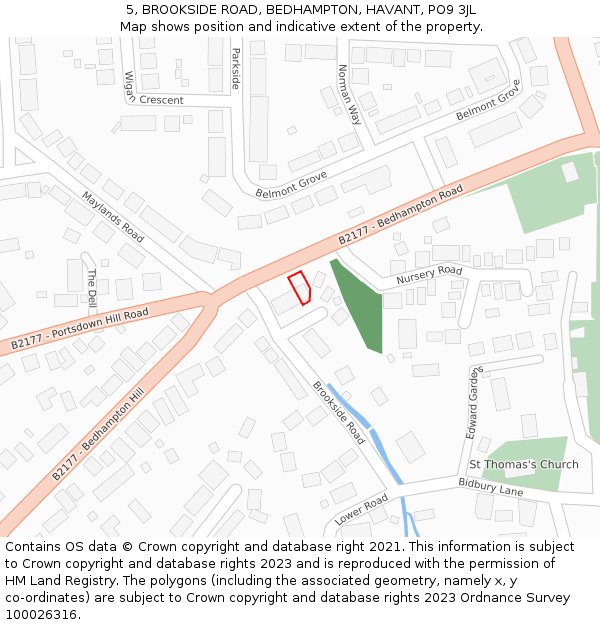 5, BROOKSIDE ROAD, BEDHAMPTON, HAVANT, PO9 3JL: Location map and indicative extent of plot