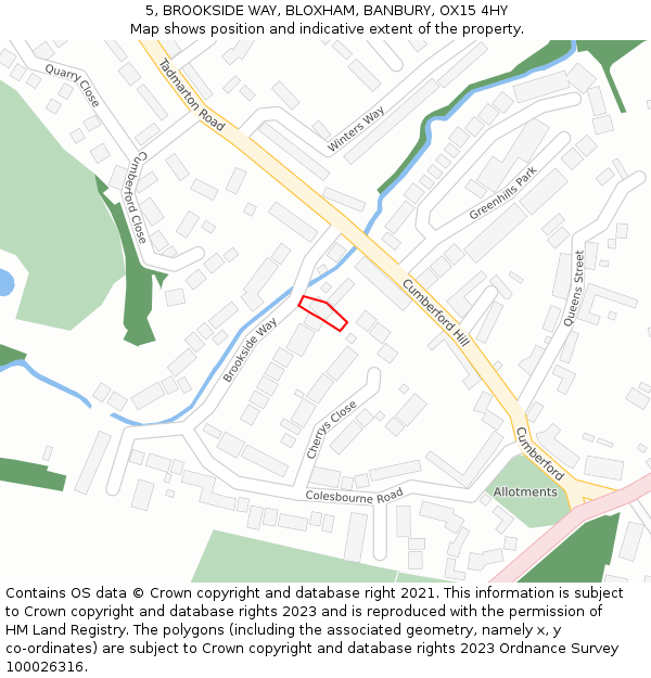 5, BROOKSIDE WAY, BLOXHAM, BANBURY, OX15 4HY: Location map and indicative extent of plot