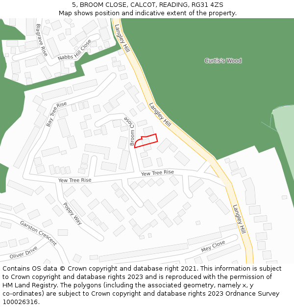 5, BROOM CLOSE, CALCOT, READING, RG31 4ZS: Location map and indicative extent of plot