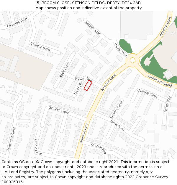 5, BROOM CLOSE, STENSON FIELDS, DERBY, DE24 3AB: Location map and indicative extent of plot