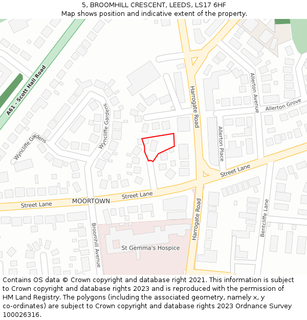 5, BROOMHILL CRESCENT, LEEDS, LS17 6HF: Location map and indicative extent of plot