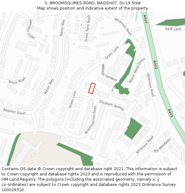 5, BROOMSQUIRES ROAD, BAGSHOT, GU19 5NW: Location map and indicative extent of plot