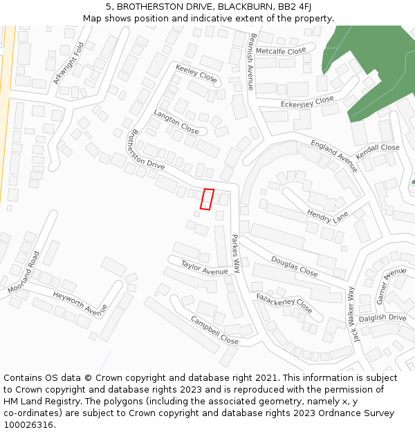 5, BROTHERSTON DRIVE, BLACKBURN, BB2 4FJ: Location map and indicative extent of plot