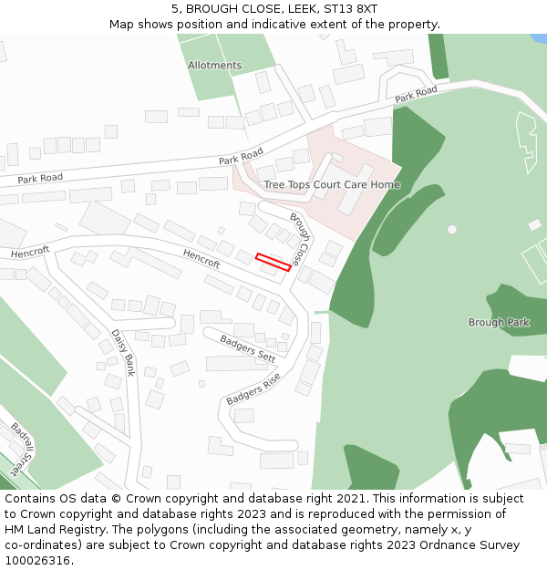 5, BROUGH CLOSE, LEEK, ST13 8XT: Location map and indicative extent of plot