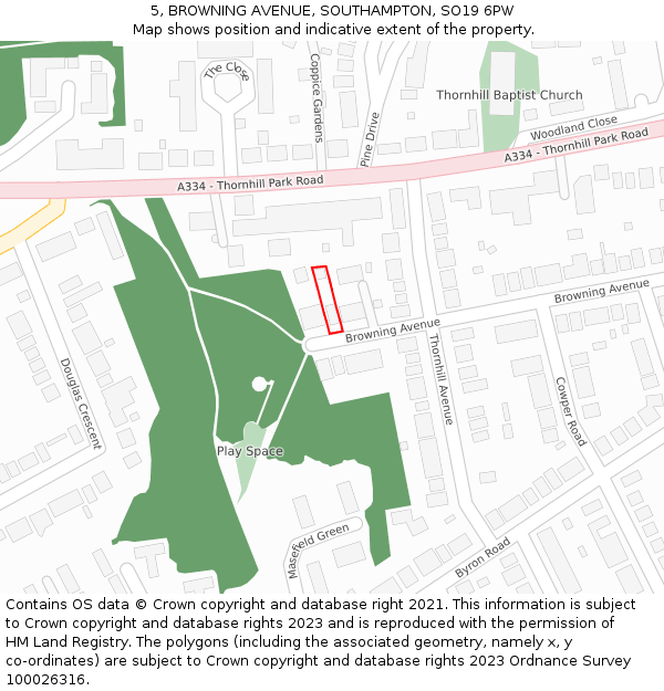 5, BROWNING AVENUE, SOUTHAMPTON, SO19 6PW: Location map and indicative extent of plot