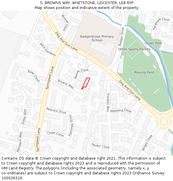 5, BROWNS WAY, WHETSTONE, LEICESTER, LE8 6YP: Location map and indicative extent of plot