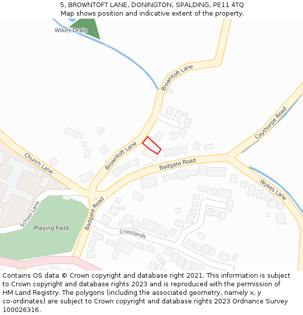 5, BROWNTOFT LANE, DONINGTON, SPALDING, PE11 4TQ: Location map and indicative extent of plot